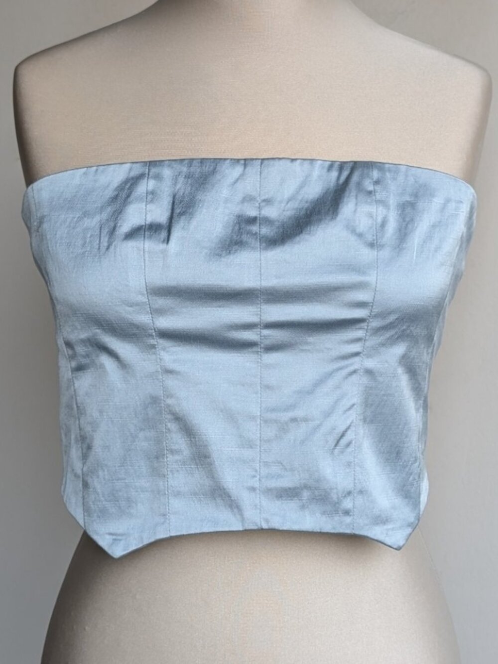 Zara Satin Strapless Blue Crop Tube Top